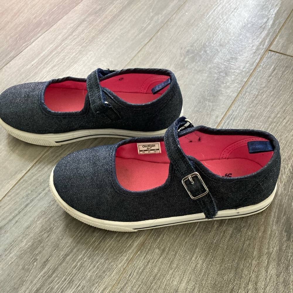 Navy shimmer Osh Kosh Mary Jane shoes.
